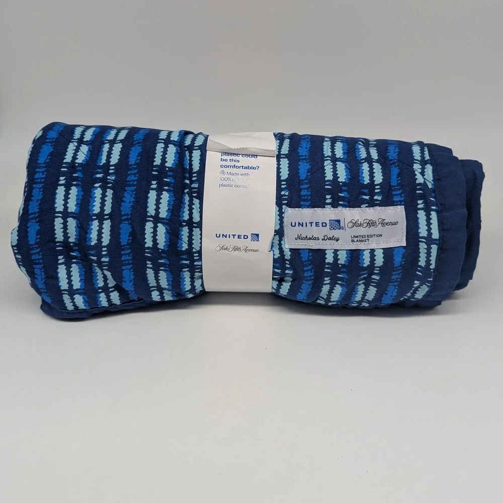 United Saks Fifth Avenue Nicholas Daley Blanket OS Blue Recycled Travel Throw